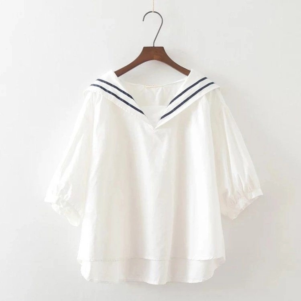 White Sailor Collar Women's Top